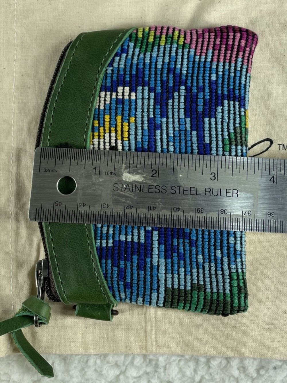 Nena & Co. Handmade Wallet Leather & Ikat Green & Blue Zippered EXCELLENT - Picture 8 of 8